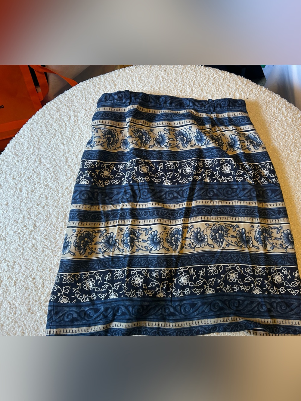 Talbots Navy and Cream Floral Stripe Pencil Skirt
